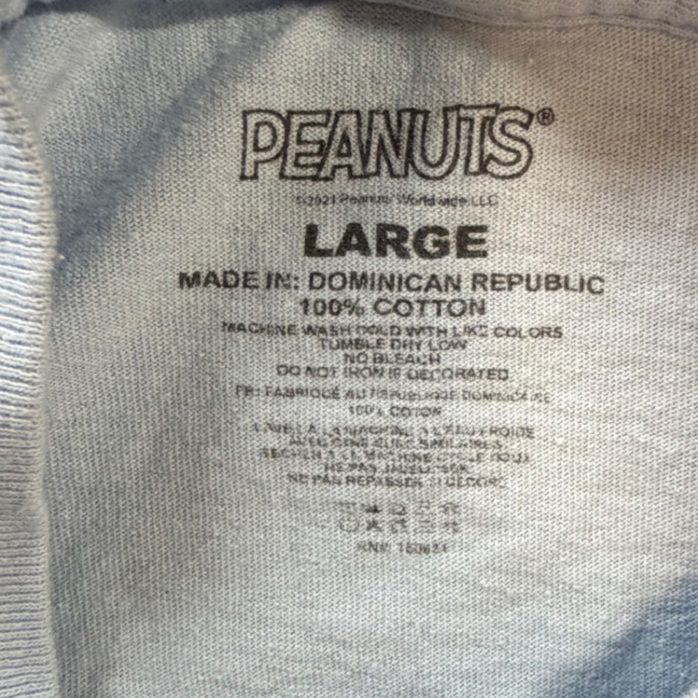 Peanuts Womens Graphic T-Shirt Light Blue Cropped Raw Hem Charlie Brown L K2 - Picture 3 of 6